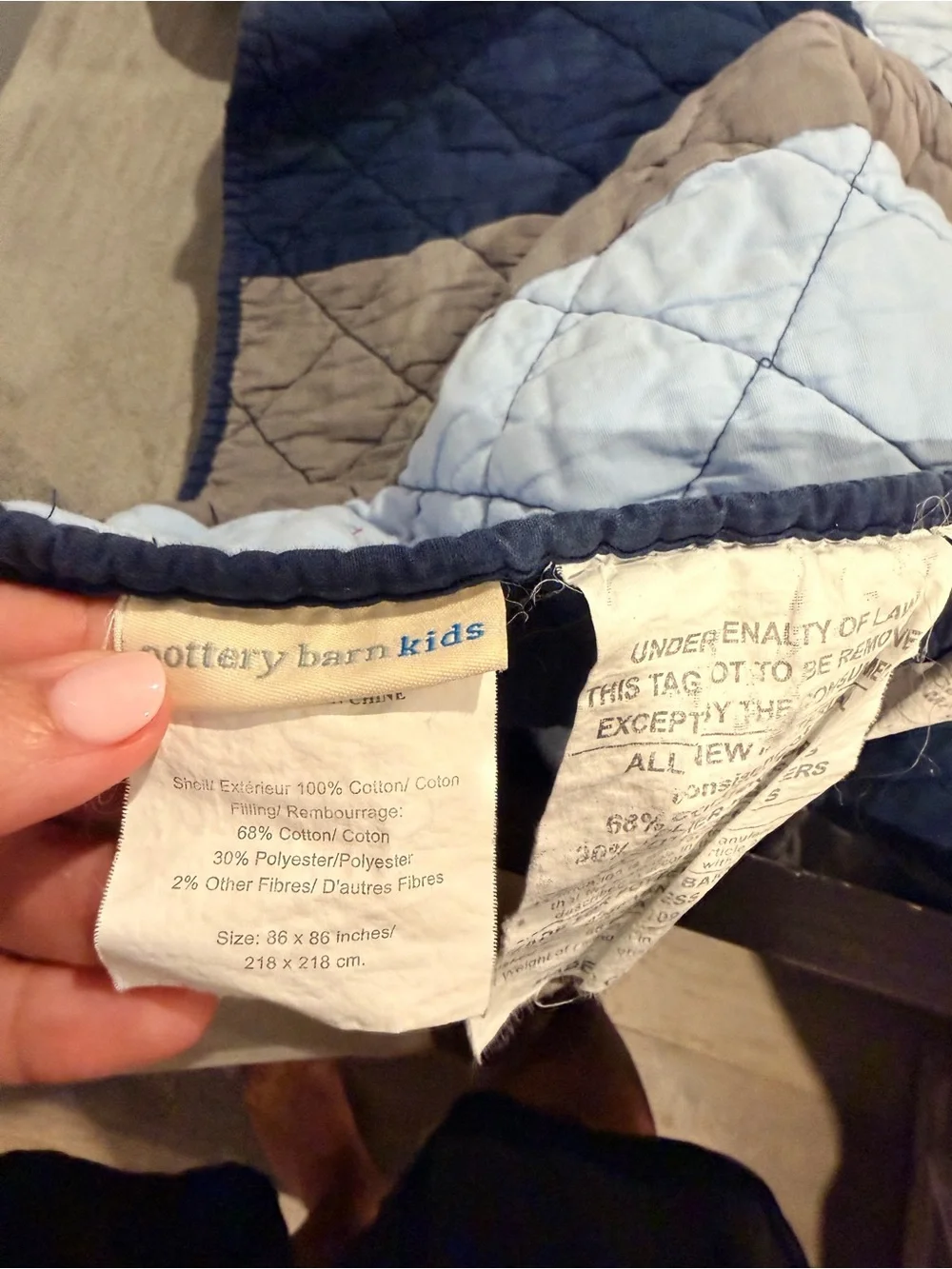 Pottery Barn Kids Striped Quilted Bedspread in Orange, Navy, and Grey